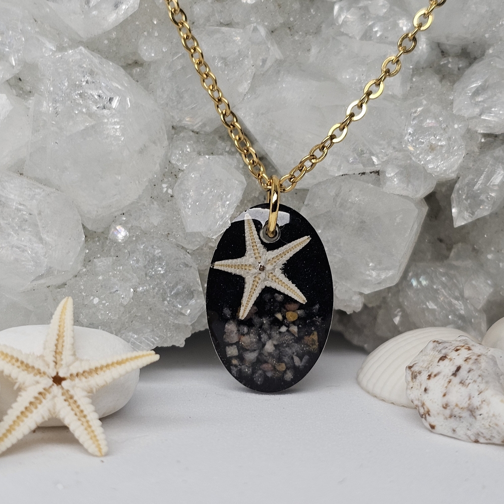 Black Beach Themed Starfish Pendant Resin Necklace